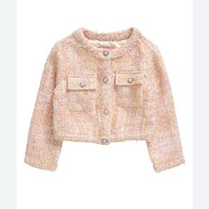 BCBG Girls medium pink boucle knit jacket Nordstrom preppy Barbie formal NWT new